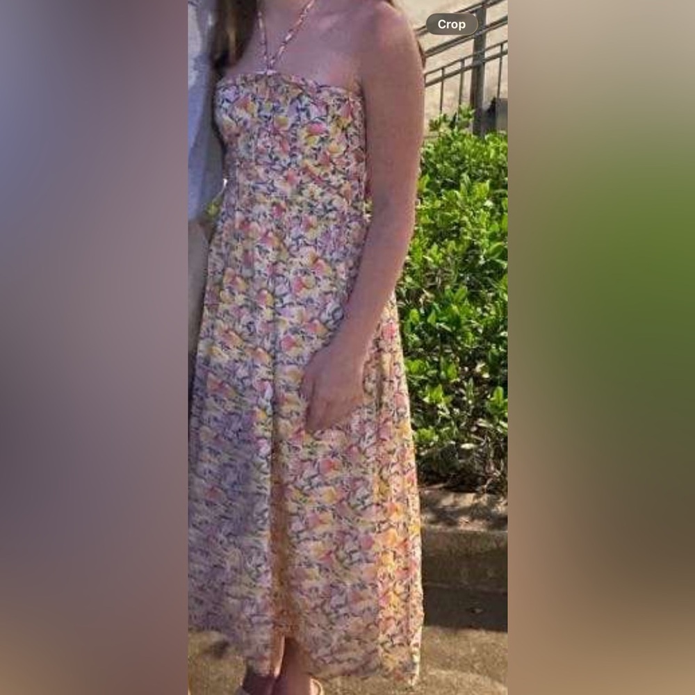 Aqua Strapless Floral Maxi Dress in Yellow and Pink